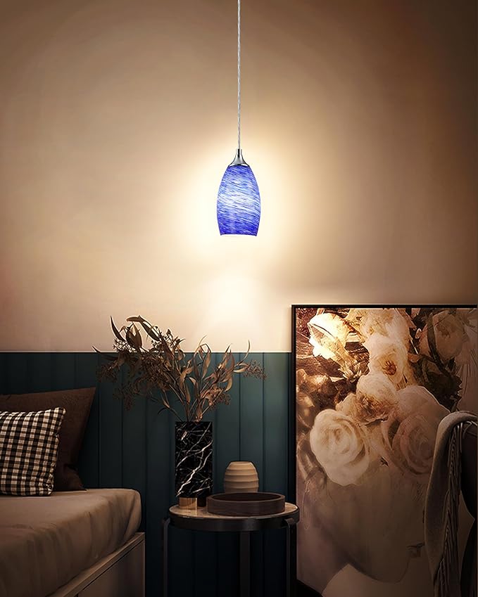 3 Pack 4.65 Inch Handblow Art Blue Glass Lamp Shade Pendant Ceiling Chandelier Wall Sconce Light Replacement Oval Glass Shade Fixture