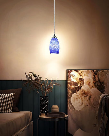3 Pack 4.65 Inch Handblow Art Blue Glass Lamp Shade Pendant Ceiling Chandelier Wall Sconce Light Replacement Oval Glass Shade Fixture