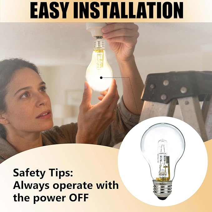 8Pcs 043168787963 78796 Halogen Light Bulbs丨43W 120V Clear Dimmable Bulbs for A19 Type E26 Base丨Suitable for Table Lamps