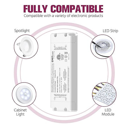 EMITEVER 50W Triac Dimmable Driver,Power Supply,AC 120V to DC 24V Transformer,Compatible with Lutron and Leviton Dimmers,for LED Lighting,Class 2,ETL Certified