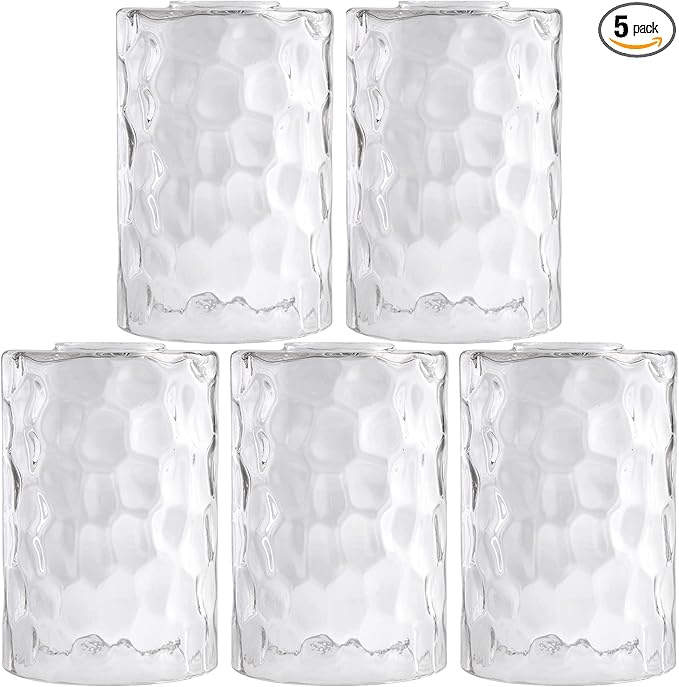 Glass Lamp Shade Replacement Globe & Cover for Light Fixture, 6-1/16" Height 4-1/16" Diameter, 1-5/8 inch Fitter, 5 Pack Clear Hammered Water Ripple Cylinder Glass Shade