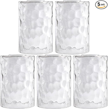 Glass Lamp Shade Replacement Globe & Cover for Light Fixture, 6-1/16" Height 4-1/16" Diameter, 1-5/8 inch Fitter, 5 Pack Clear Hammered Water Ripple Cylinder Glass Shade