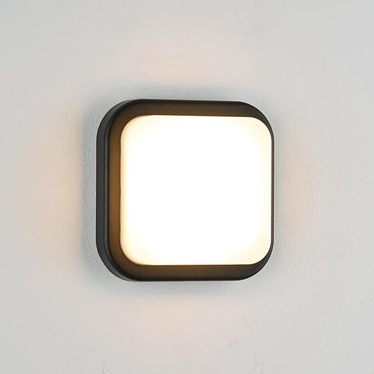 LANFU LED Modern Square Outdoor Wall Sconce Light 3000K Outside Light for House Patio, Black Warm White, IP64 Waterproof Exterior Wall（7inch）