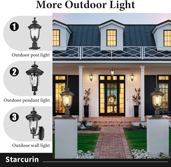 Wall Mounted Outdoor Light Fixtures,Water Ripple Glass Outdoor Lights,18.7Inch Exterior Light Fixtures Wall Mount,Vintage Style Waterproof Black Porch Light Outside Lights For House,Front Porch