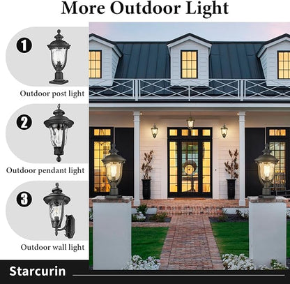 Outdoor Pendant Lights,Modern Exterior Hanging Porch Light,Height Adjustable Outside Hanging Lantern Matte Black Vintage for Enterance,Gazebo, Foyer, Water Ripple Glass Lamp Shade