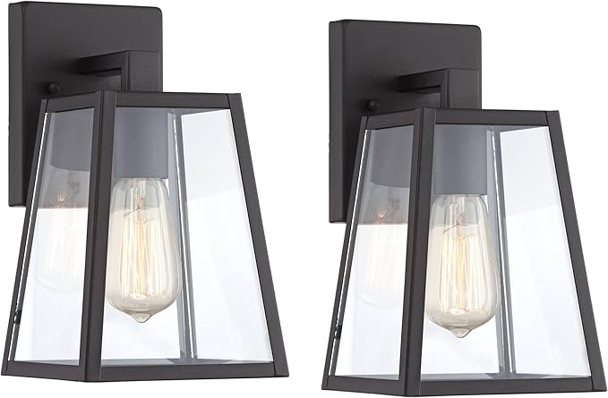 John Timberland Arrington Modern Rustic Outdoor Wall Lights Fixtures Set of 2 Tapering Black 10 3/4" Clear Glass for Exterior House Porch Patio Outside Deck Garage Yard Front Door Garden Home