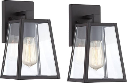 John Timberland Arrington Modern Rustic Outdoor Wall Lights Fixtures Set of 2 Tapering Black 10 3/4" Clear Glass for Exterior House Porch Patio Outside Deck Garage Yard Front Door Garden Home