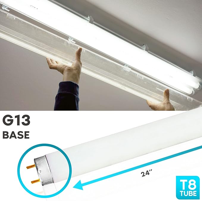 LUXRITE F17T8/835 17W 24 Inch T8 Fluorescent Tube Light Bulb, 3500K Natural White, 1350 Lumens, G13 Medium Bi-Pin Base, LR20751, 12-Pack