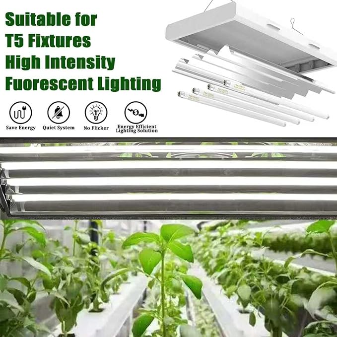F54T5/865/HO 54 Watt 46 Inch T5 Fluorescent Tube Light Bulb, T5 54W Grow Light, 6500K Daylight, 5000 Lumens, High Output, G5 Bi-Pin Base, 12 Pack