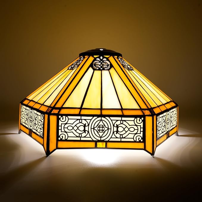 Tiffany Lamp Shade Replacement, 12 Inch Openwork Hexagon Stained Glass Vintage Handmade Cute Decor Ceiling Light Shade for Table Lamp Pendant Light