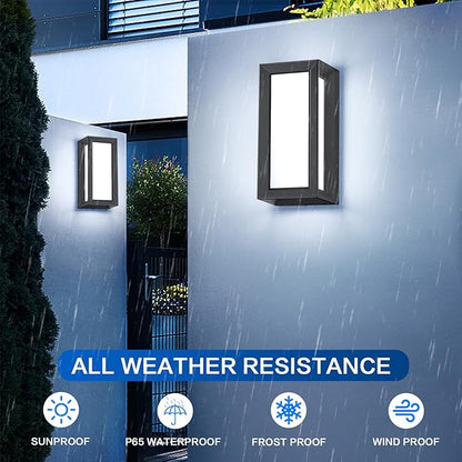 Outdoor Light Fixtures Wall Mount 2 Pack, 3 Colors & Dimmable, Exterior Wall Lights for House, Front Porch & Patio (Rectangle)