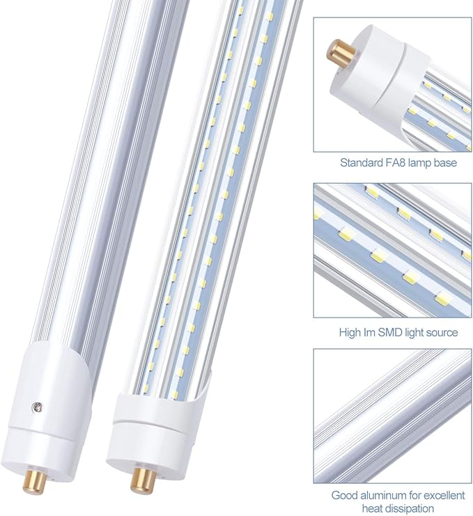 T8 8FT LED Shop Light, 90W 10000LM LED Light Tube, Single Pin FA8 Base, Cool White 6000K,V Shaped Tube Light, 96" Bulb Light Replacement for 8Ft Fluorescent Light, Ballast Bypass (20Pack)