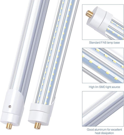 8FT LED Shop Light Bulbs, 8 Foot Led Tube for T8 T10 T12 Fluorescent Replacement, 90W 10000LM, 5000K, Single Pin FA8 V Shaped LED Bulb Light, Ballast Bypass, Dual-Ended Power(20Pack)