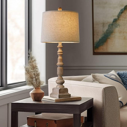 Oneach 27.75" Vintage Farmhouse USB Table Lamps Set of 2 for Living Room Bedroom Traditional Bedside Nightstand Lamp with Dual USB Port Resin Table Lamp with Rotary Switch for Living Room Bedroom