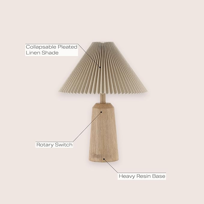 JONATHAN Y JYL1146A Arvid 20.5" Rustic Scandinavian Resin/Iron Lighthouse LED Table Lamp with Pleated Shade, Beige Wood Finish, for Bedroom, Living Room, Entry Console