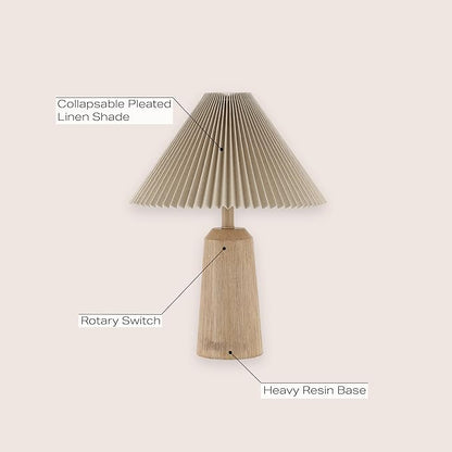JONATHAN Y JYL1146A Arvid 20.5" Rustic Scandinavian Resin/Iron Lighthouse LED Table Lamp with Pleated Shade, Beige Wood Finish, for Bedroom, Living Room, Entry Console