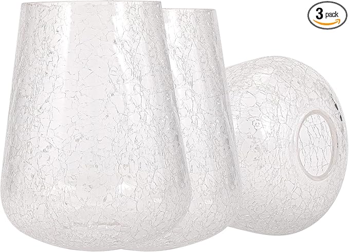 Wine Glass Lamp Shade for Lighting Fixture, 6.3" Height, 1-5/8 Inch Fitter, 3 Pack Clear Crackle Effect Glass Replacement Globe Shade