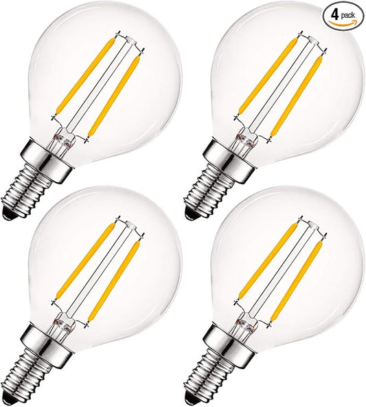 LUXRITE 4W Vintage G16.5 LED Globe Light Bulbs Dimmable, 2700K Warm White, 400 Lumens, E12 LED Bulb 40W Equivalent, Clear Glass, Edison Filament LED Candelabra Bulb, UL Listed (4 Pack)
