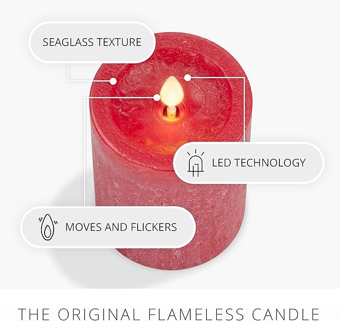 Luminara Red White & Blue Americana Pillar Trio - Set of 3 Flickering Flameless Wax Candles - Battery Operated LED Real Flame Illumination for Patriotic Holiday Decor - Timer - Remote Sold Separately