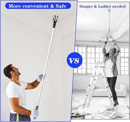 momolove 12FT Light Bulb Changer for High Ceilings, Light Bulb Extension Pole Changer,Light Bulb Extension Pole Changer with 3 Adapters and Carrry Bag