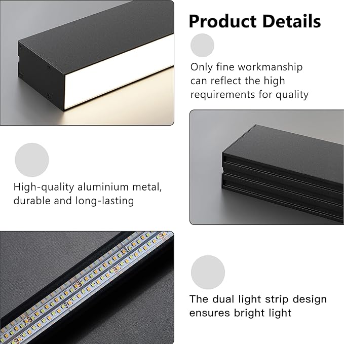 Black ceiling light LED, modern and simple, long strip ceiling surface installation, suitable for living room, bedroom, corridor and kitchen, remote control to switch color and brightness, 78.7 inches