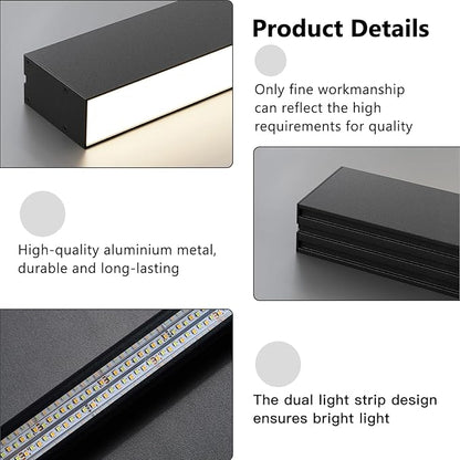 Black ceiling light LED, modern and simple, long strip ceiling surface installation, suitable for living room, bedroom, corridor and kitchen, remote control to switch color and brightness, 78.7 inches