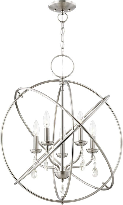Livex Lighting 40905-91 Aria Collection Chandelier with 5 Arms and Dangling Crystals, Brushed Nickel
