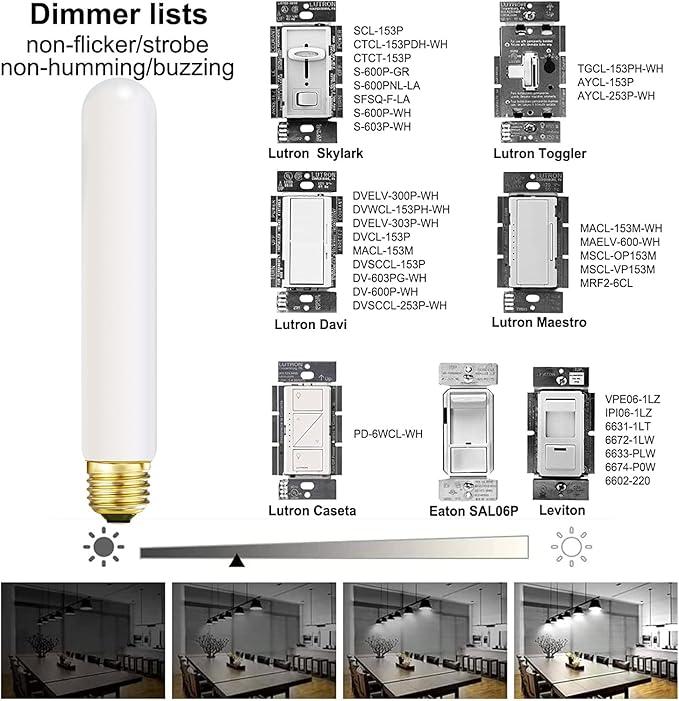Leools T10 Led Frosted Bulb,e26 Dimmable Tubular LED Light Bulb, 6W Equal 60 watt Light Bulb 4000K Neutral White,CRI90+,600LM,E26 Base Matt Opal Porcelain,7.3inches Long Bulbs,4 Packs
