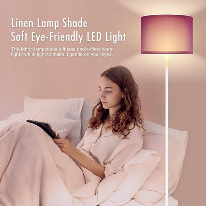 Floor Lamp, Standing Lamp, Modern Stand Up Lamps with Purple Lampshade, 59" Tall, Foot Switch, Simple Living Room Decor for Kids Room, Girls Room, Den, Office - White(NO Bulb,E26 Base)