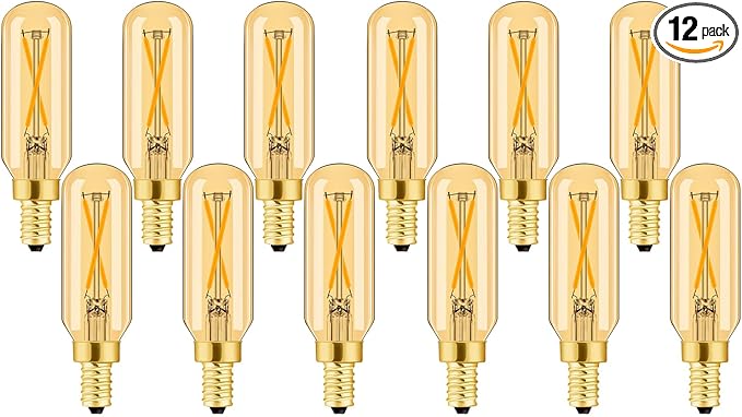 Leools E12 LED Bulb Dimmable 2W Equal 25 watt Light Bulb Warm White Ambe 2500K T6 T25 E12 Candelabra Bulb 25w for Chandeliers,Ceiling Fan e12 Light Bulb,Pack of 12.