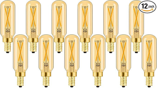Leools E12 LED Bulb Dimmable 2W Equal 25 watt Light Bulb Warm White Ambe 2500K T6 T25 E12 Candelabra Bulb 25w for Chandeliers,Ceiling Fan e12 Light Bulb,Pack of 12.