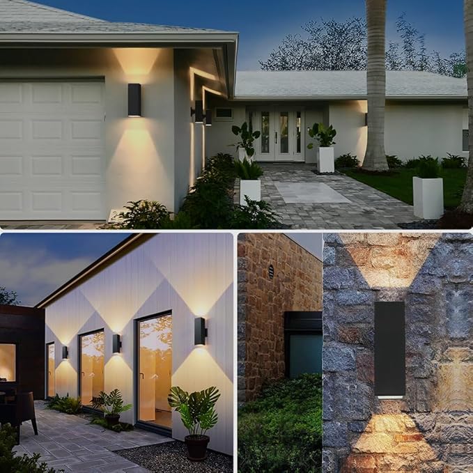 SHIMR Modern Outdoor Wall Lights Dusk to Dawn, Square Matte Black Outdoor Sconce with Bulbs Include Aluminum Anti-Rust Exterior Lighting Fixtures Up and Down Lights for House Porch Garage [ETL Listed]