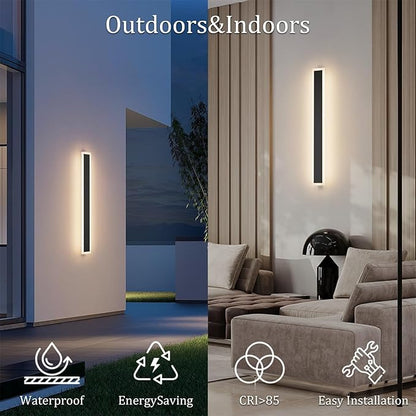 2 Pack 31.5in Outdoor Wall Lights,Black Long Exterior Wall Mount Lighting Linear Outdoor Light for Garage House Porch