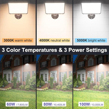 LED Flood Lights Outdoor with Dusk to Dawn Photocell, 3/4/5000K Security Lighting 100W 80W 60W Tunable, IP65 Waterproof Knuckle Mount Exterior Floodlights for Barn, Backyard, ETL Listed, 4 Pack