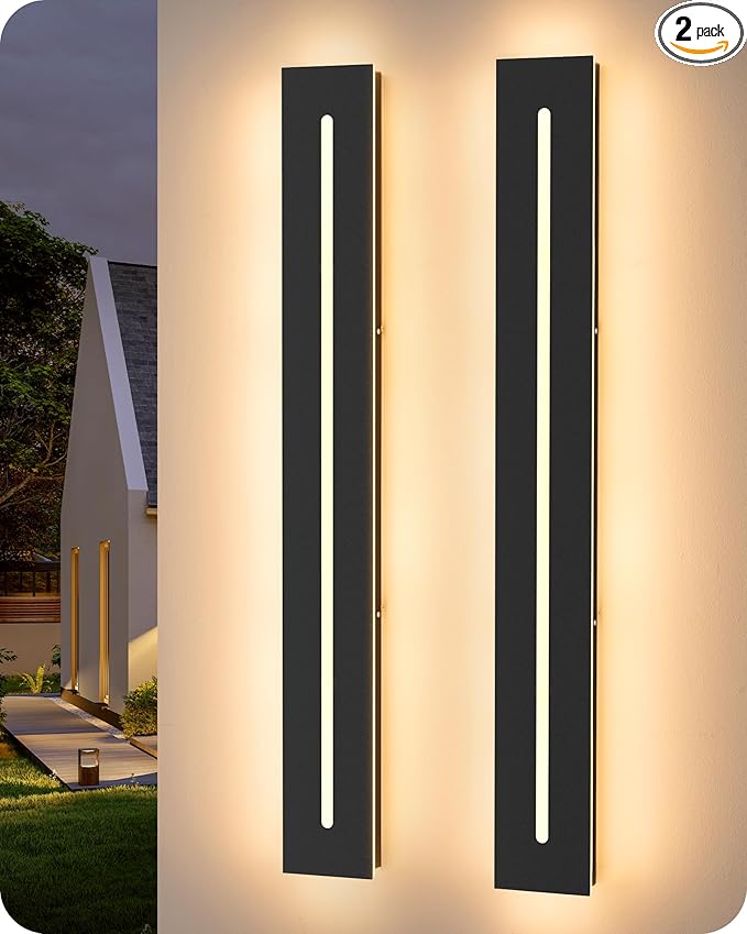 EDISHINE Upgraded 2 Pack 39.4" Led Outdoor Wall Light, Linear Modern Exterior Lighting Fixtures, Adjustable Brightness & Color Temperature, IP65 Waterproof, Long Exterior Wall Sconce for Garage, Door