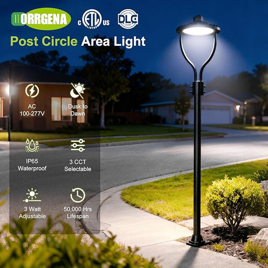12 Pack LED Post Top Light, Selectable Wattage (80W/64W/48W) & Color Temperature (3000K/4000K/5000K), DLC & ETL Listed, 12000LM with Photocell, IP65 Waterproof for Yard and Street