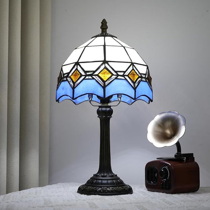 Blue and White Lamp Small Tiffany Lamps Bedside for Bedroom Dector Light Stained Glass Table Lamp Living Room Night Lamp Farmhouse Cute 8 Inch Aesthetic Mediterranean Mosaic Nightstand Desk Lamps E26
