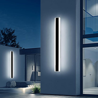 2 Pack 39.3inch Modern Linear Outdoor Wall Light, Outside LED Long Wall Sconce, 6000K Cold White, 36W, IP65 Waterproof, Black Exterior Lighting Fixture for House, Garage, Porch, Garden