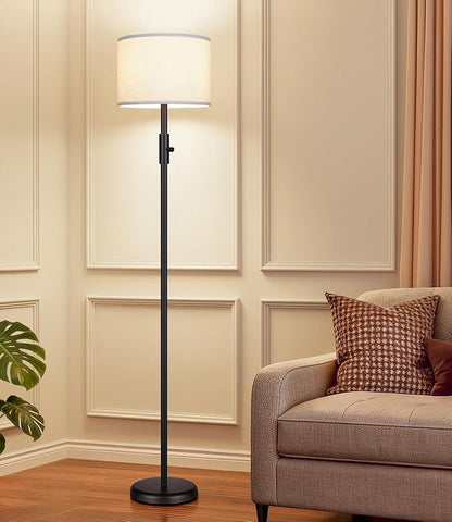 【Upgraded】 Dimmable Floor Lamp, 1000 Lumens LED Bulb Included, Modern Floor Lamps Simple Design with White Shade for Living Room, Tall Standing Lamp for Bedroom Office Dining Room, Black Pole Lamp
