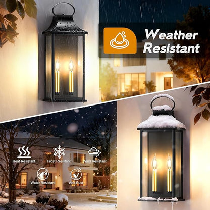 21" Large Outdoor Wall Lights 2 Packs, Black Exterior Lighting Fixtures Outdoor Sconce Light with E12 Base, 2-Light Outdoor Lanterns for Porch, Waterproof Outside Lights for House, Garage, Patio