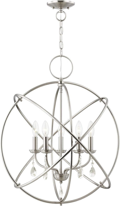 Livex Lighting 40905-91 Aria Collection Chandelier with 5 Arms and Dangling Crystals, Brushed Nickel