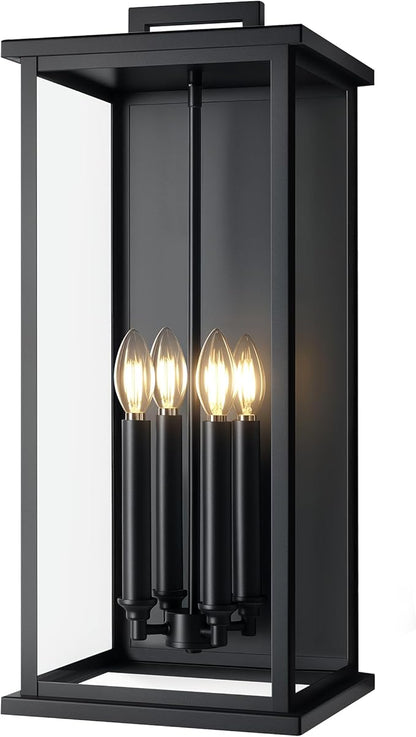 Extra Large Black Outdoor Light Fixtures Wall Mount,Modern Outdoor Wall Lantern,Exterior Porch Garage Light, Outside Sconce for House,Entryway with Thick Glass Shades & E12 Base
