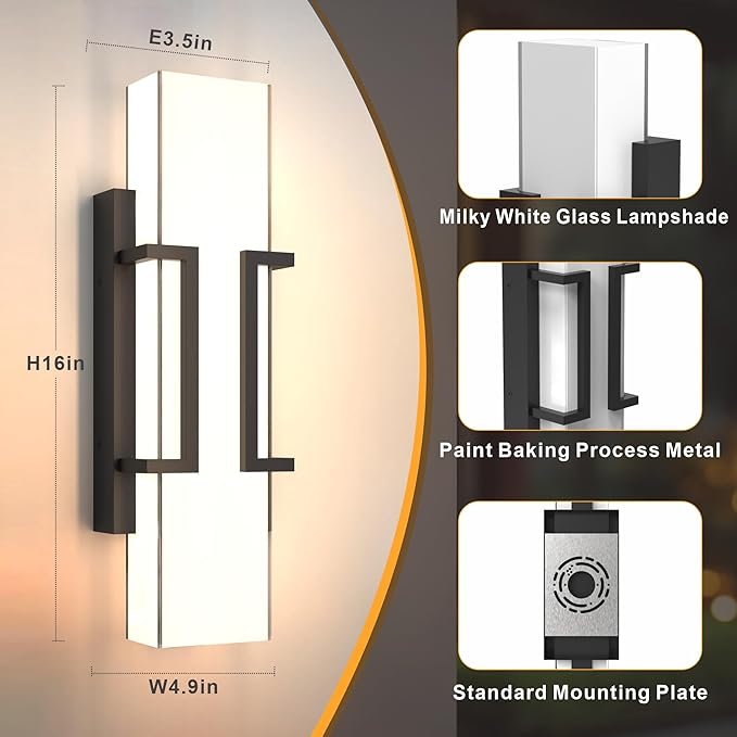 Hyunbae Dusk to Dawn Outdoor Lighting Fixtures, Sensor Modern Outdoor Wall Sconce, LED Wall Mount Porch Light, Dimmable IP65 Waterproof Outside Wall Lights for House Doorway Garage Entryway, 3000K