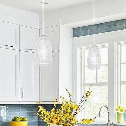 GO&SO 3 Pack Crackle Glass Pendant Light Shade Replacement, 4"W x 7.8"H, 1.57" Fitter, Oval Art Glass Light Fixture for Kitchen Island Pendant Lights, High Transmittance for Wall Sconces/Chandelier