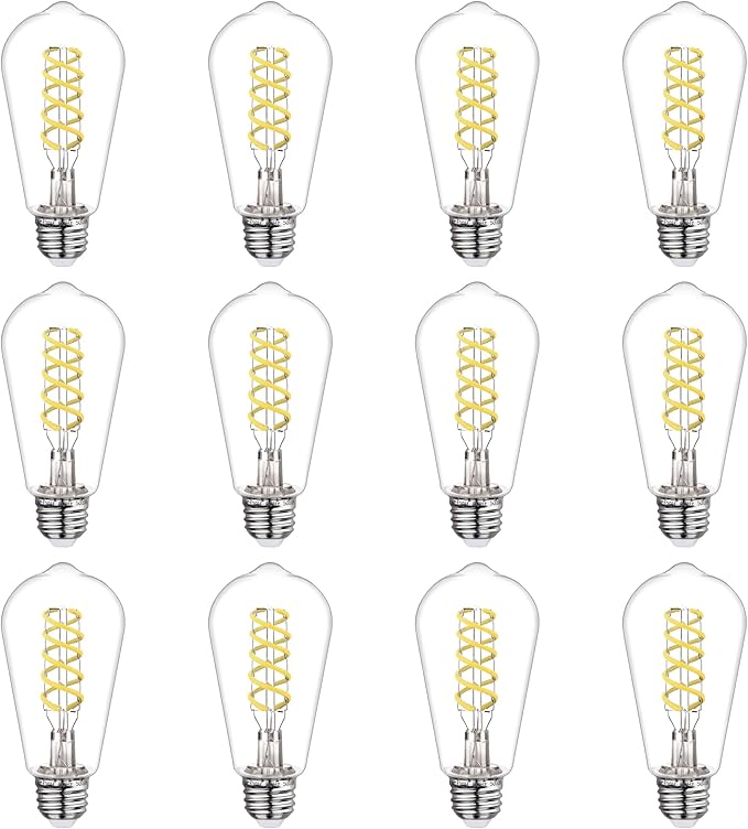 BORT Dimmable LED Edison Bulbs,6W Equivalent to 60W Vintage Light Bulb, E26 5000K ST58/ST19 LED Bulbs, Antique Flexible Spiral LED Filament Light Bulbs, Clear Plastic Screw Lamp - 12Pack