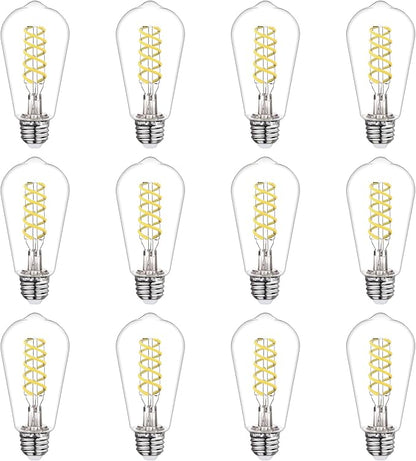 BORT Dimmable LED Edison Bulbs,6W Equivalent to 60W Vintage Light Bulb, E26 5000K ST58/ST19 LED Bulbs, Antique Flexible Spiral LED Filament Light Bulbs, Clear Plastic Screw Lamp - 12Pack
