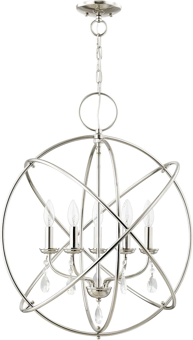 Livex Lighting 40905-35 Transitional Five Light Chandelier from Aria Collection in Polished Nickel Finish