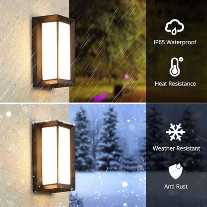 wowlite Modern Outdoor Wall Lights 2 Pack, LED Outdoor Wall Sconce 3 Colors Changeable, Matte Black Exterior Lighting Fixtures, IP65 Waterproof Outside Lights for House Porch Front Door