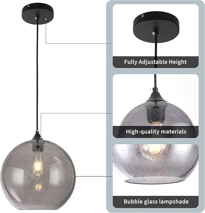 Blue Glass Pendant Lights Kitchen Island Lighting Modern Globe Pendant Light Fixtures Modern Pendant Lights for Kitchen Island Bedroom Living Dining Room Light Fixture-11.8inch