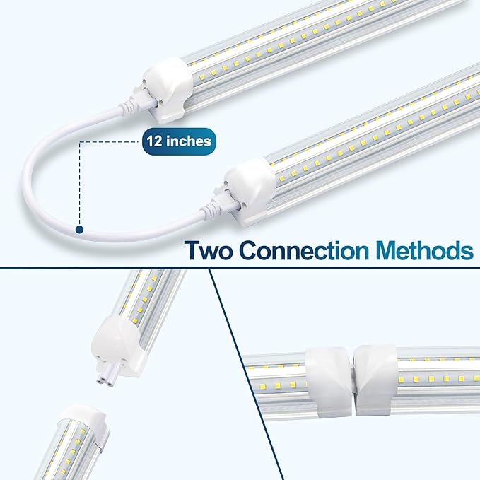 25 Pack LED Shop Lights,8FT 72W 7200LM 6500K,T8 Tube Light Daylight White,V Shape High Output,Clear Cover,8 Light Linkable,LED Garage Lights 8 Foot